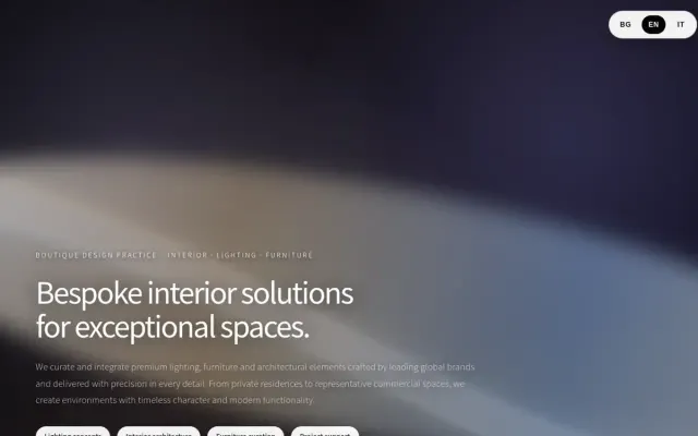 Studio Botema showroom website with designer lighting and furniture